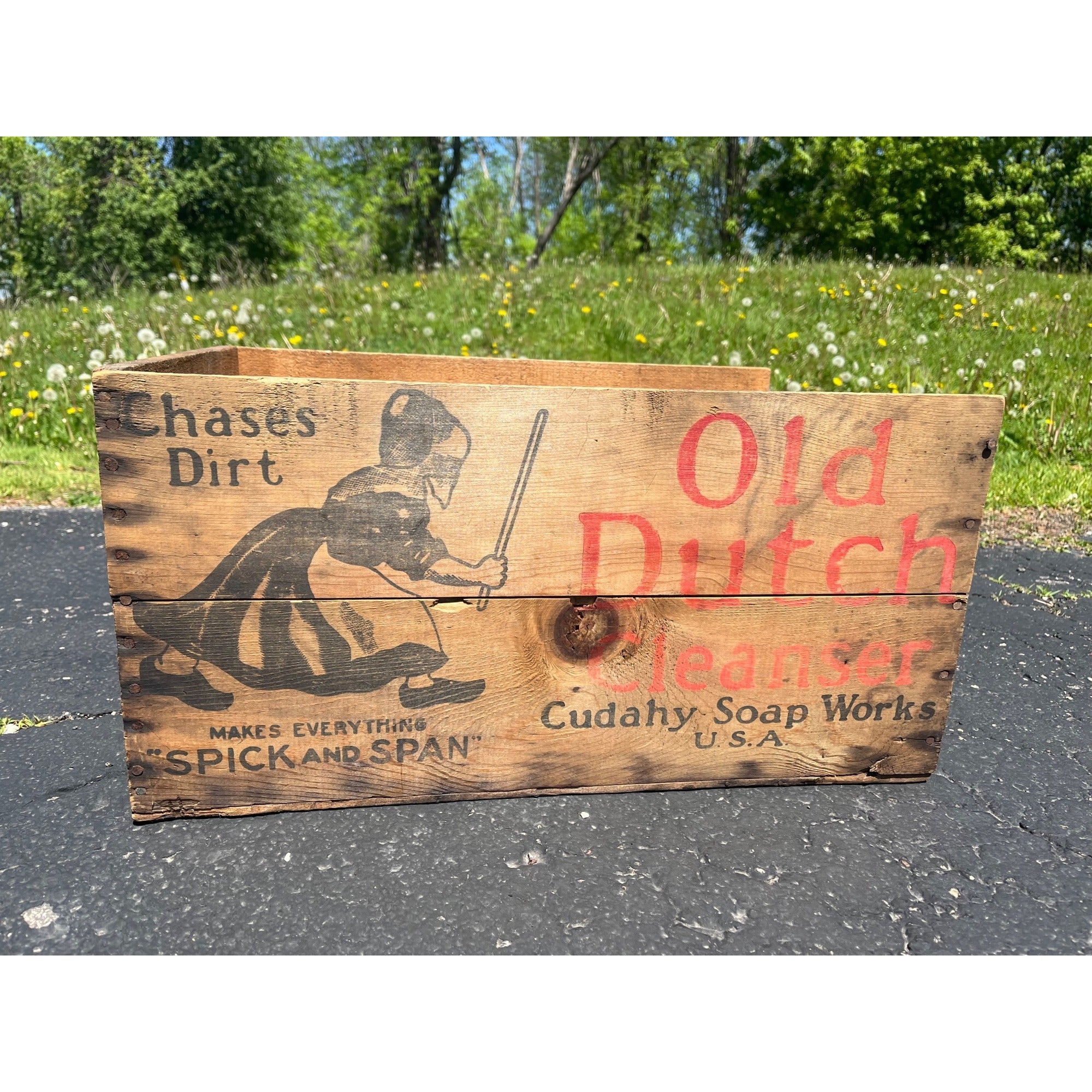 Vintage Old Dutch Cleanser Wooden Crate Box Advertising Primitive Kitchen Decor