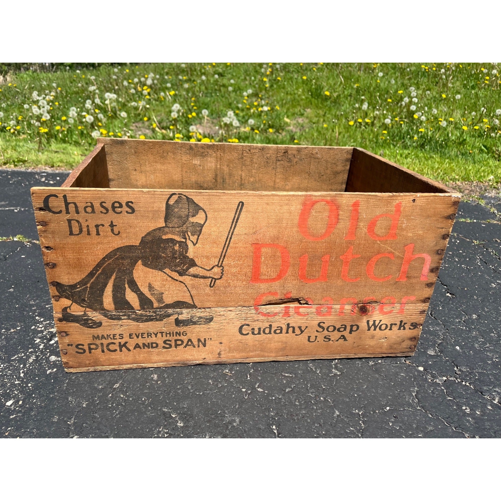 Vintage Old Dutch Cleanser Wooden Crate Box Advertising Primitive Kitchen Decor