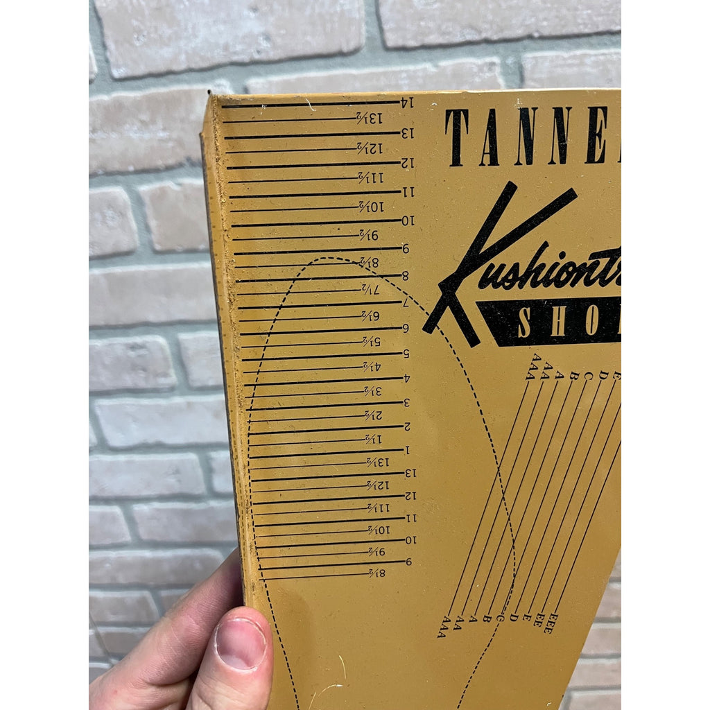 Vintage Tanner's Kushiontred Shoes Measuring Tool Device Tin Advertising
