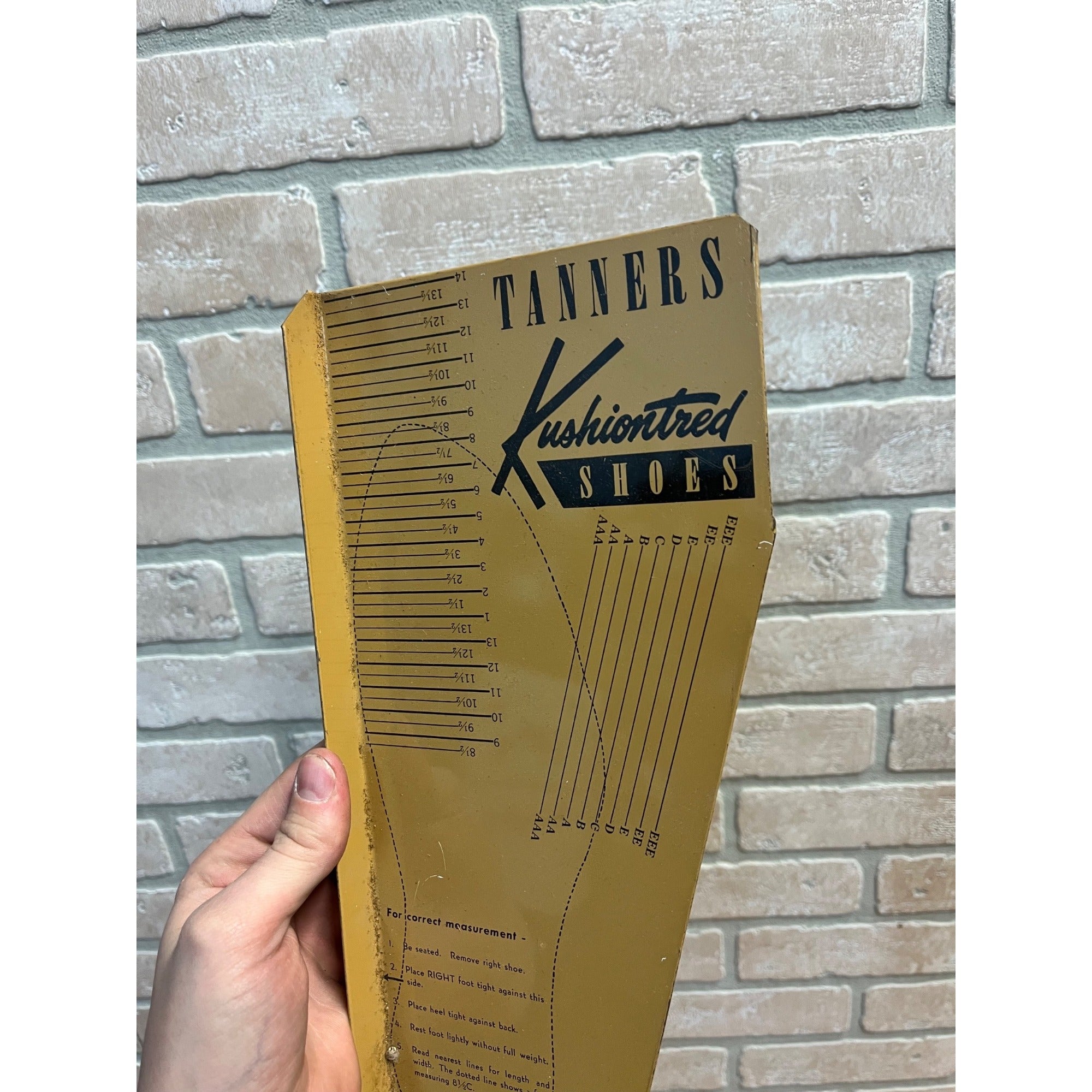 Vintage Tanner's Kushiontred Shoes Measuring Tool Device Tin Advertising