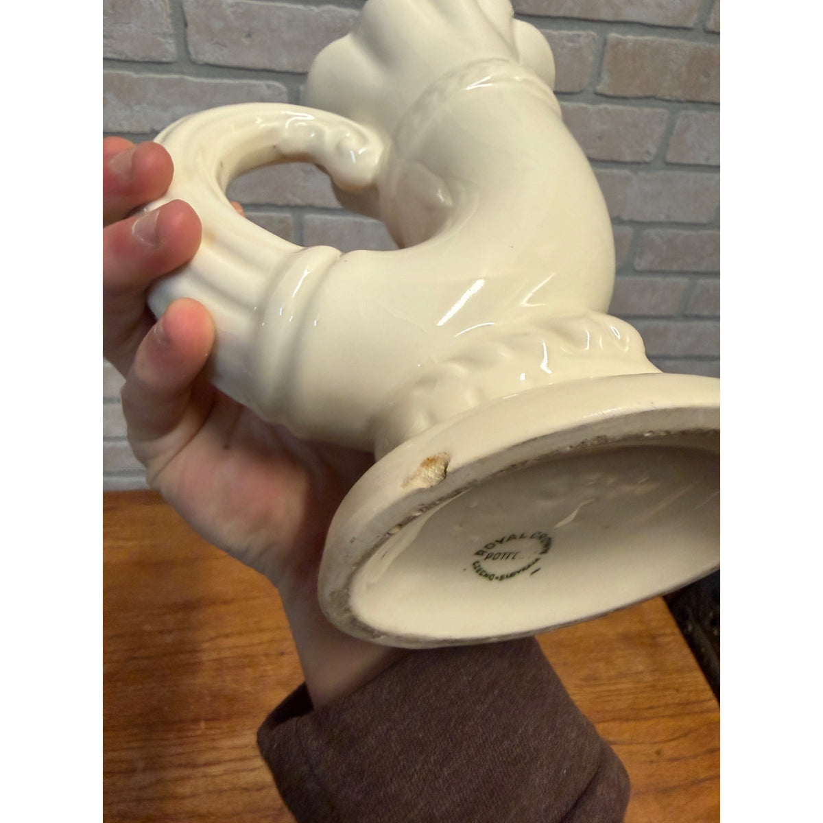 Vintage Royal Crown Czechoslovakia Pottery Horn-Shaped Floral Epergne Vase