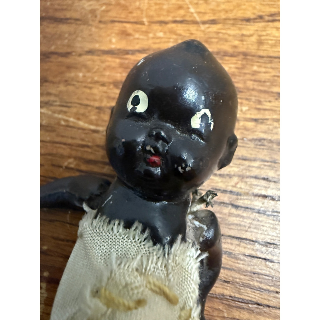 Vintage Antique Bisque 4" Black Baby Doll Jointed Made in Japan