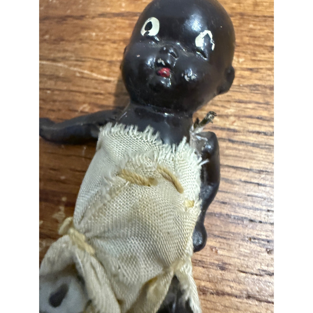 Vintage Antique Bisque 4" Black Baby Doll Jointed Made in Japan