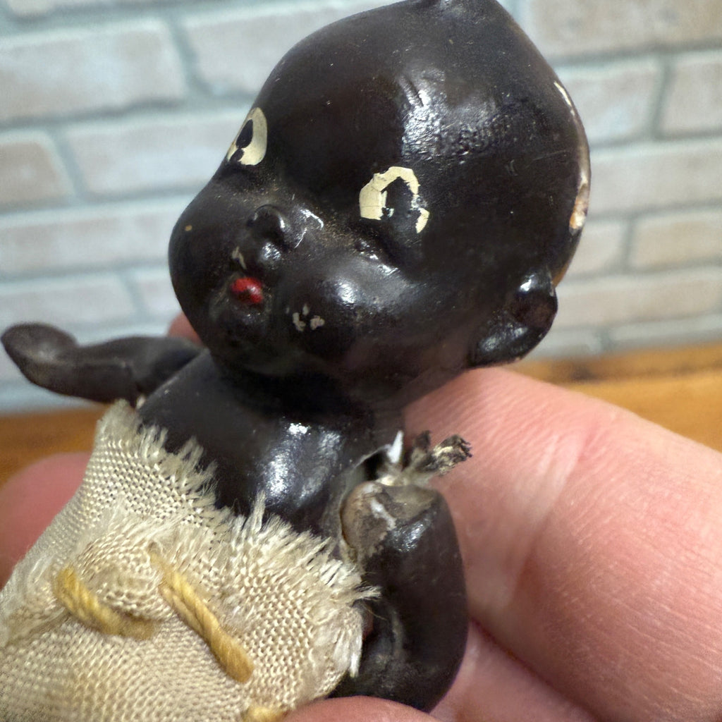 Vintage Antique Bisque 4" Black Baby Doll Jointed Made in Japan