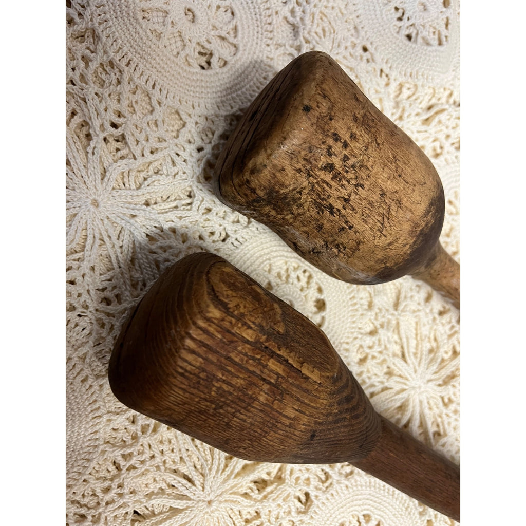Antique Primitive Lot (2) Wood Kitchen Food Mashers Handmade Carved AAFA Country Farmhouse Decor