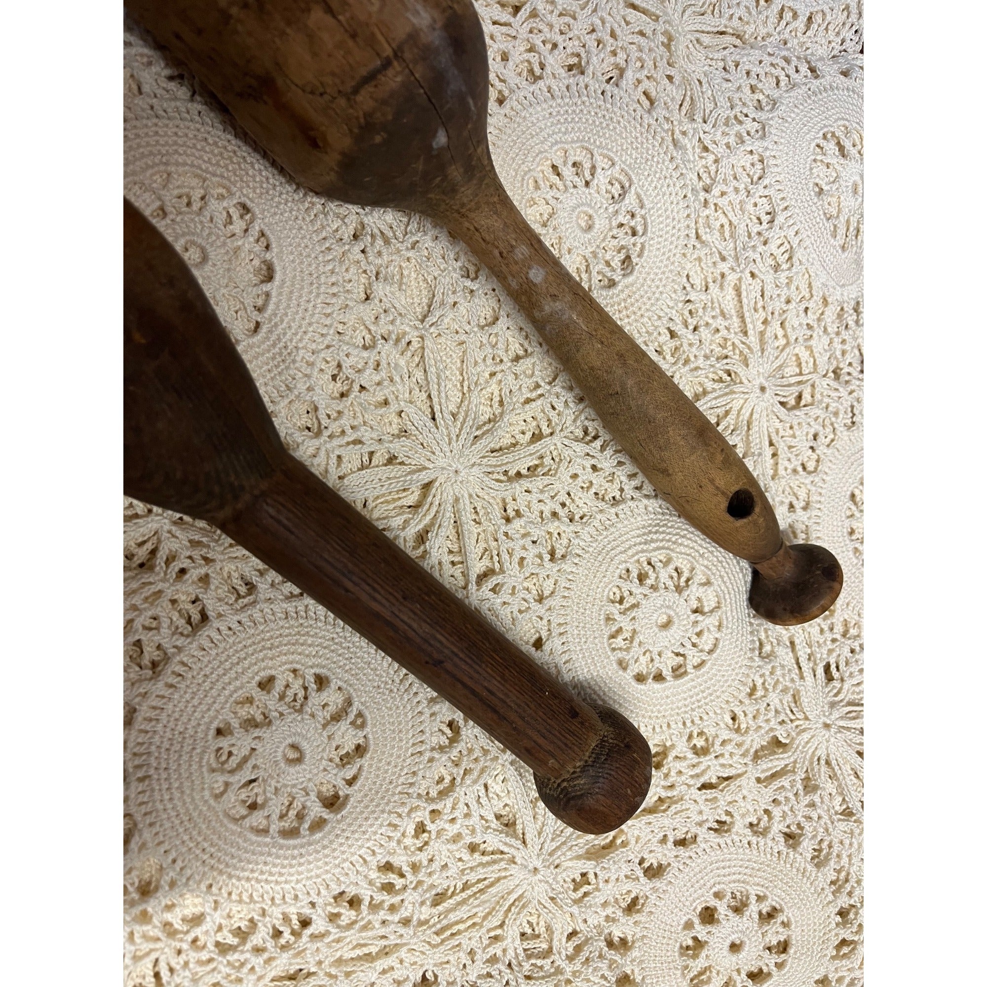 Antique Primitive Lot (2) Wood Kitchen Food Mashers Handmade Carved AAFA Country Farmhouse Decor