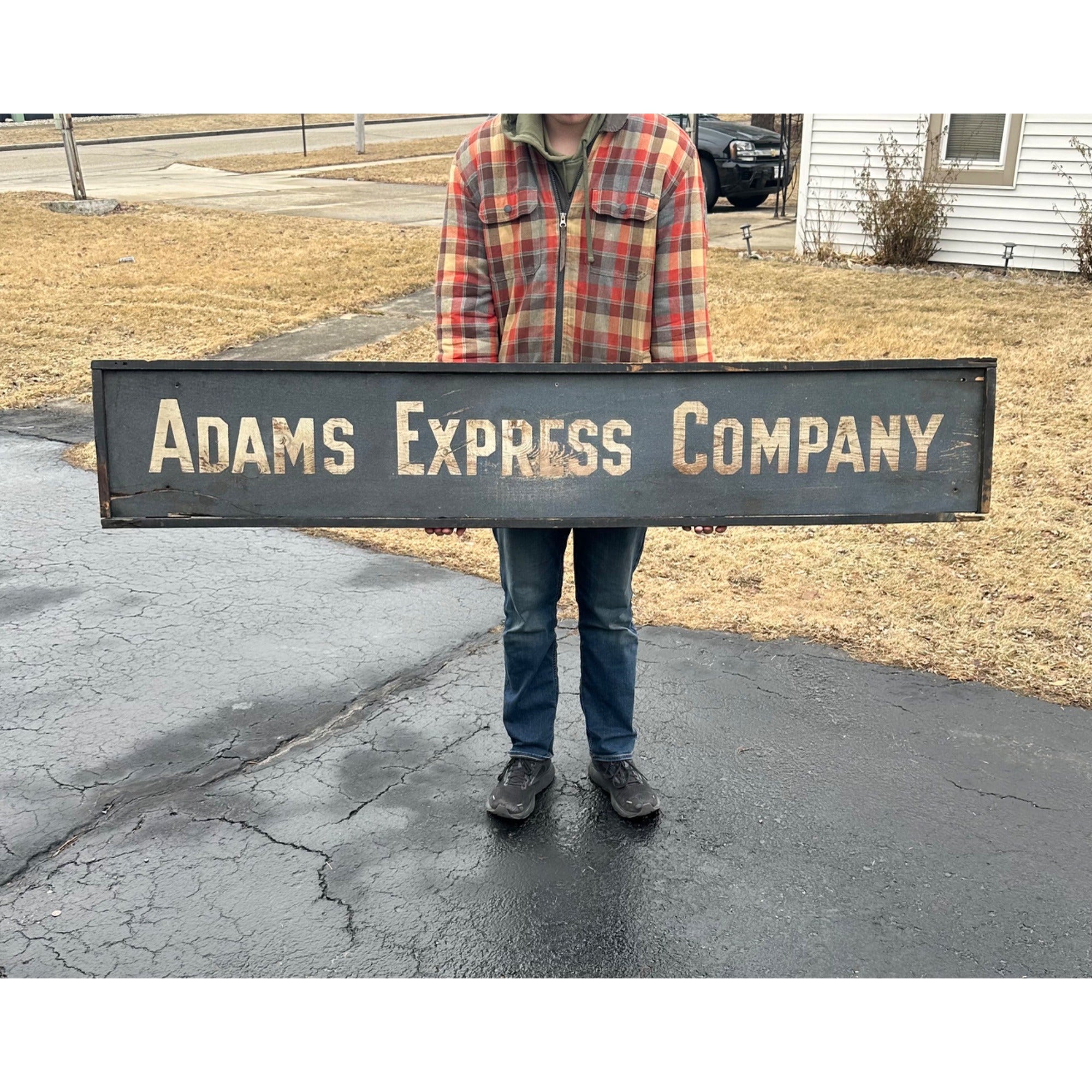 Original c1880s Adams Express Co. Wooden Smaltz Paint Advertising Trade Sign