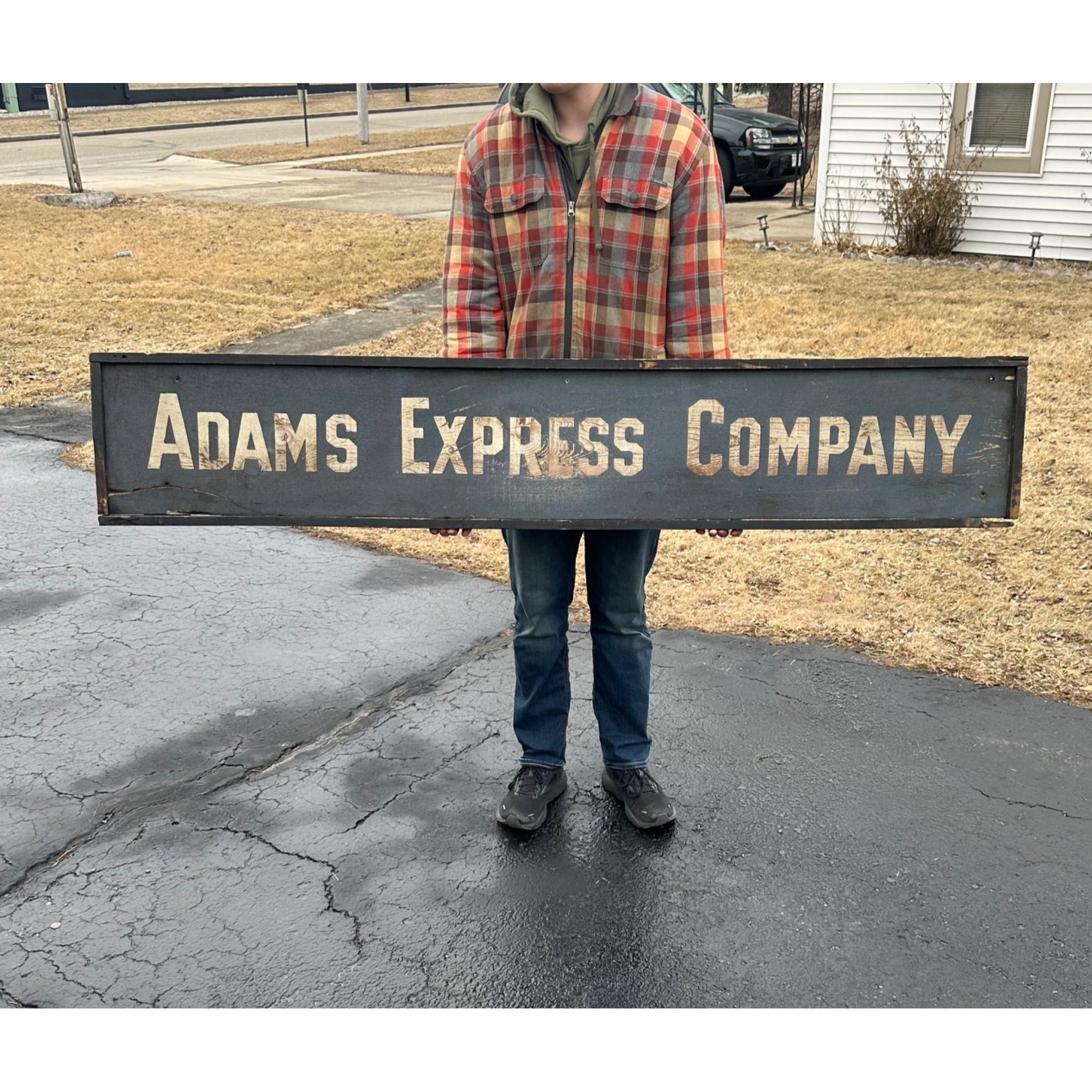 Original c1880s Adams Express Co. Wooden Smaltz Paint Advertising Trade Sign