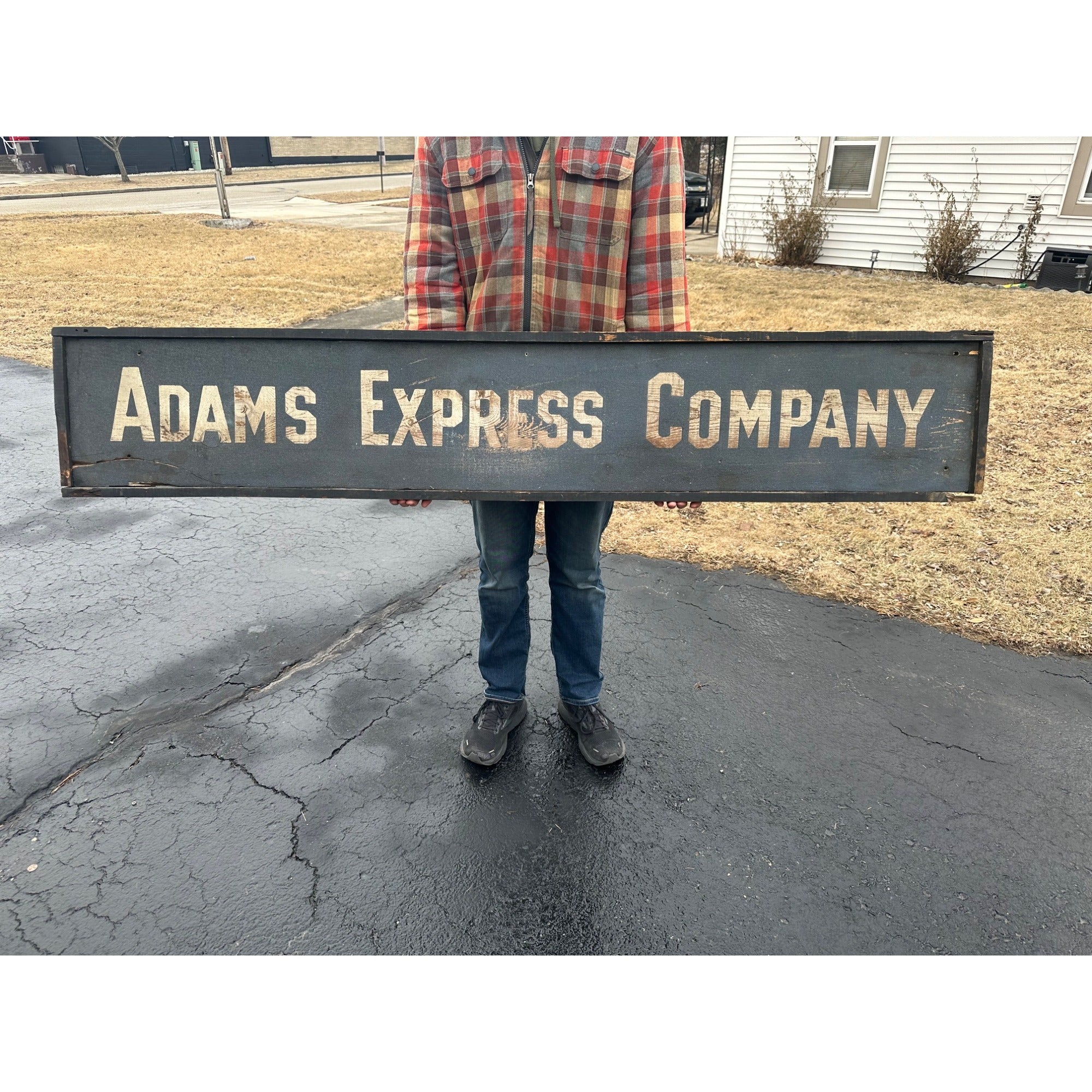 Original c1880s Adams Express Co. Wooden Smaltz Paint Advertising Trade Sign