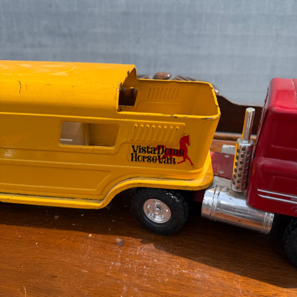 Vintage Ertl Vista Dome Horse Trailer and Semi Truck Red and Yellow