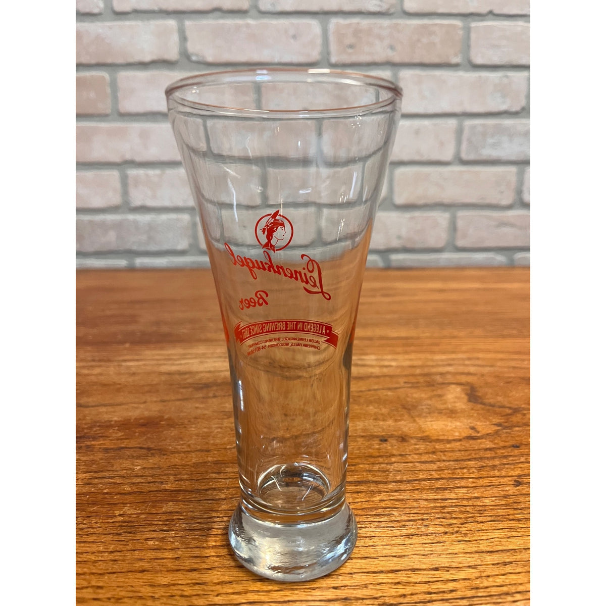 Vintage J. Leinenkugel Brewing Pilsner Glass Indian Maiden Chippewa Falls 6.75"