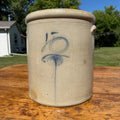 Antique 5-Gallon Salt Glazed Stoneware Cobalt Lazy Eight Design Akron, Ohio Primitive Farmhouse