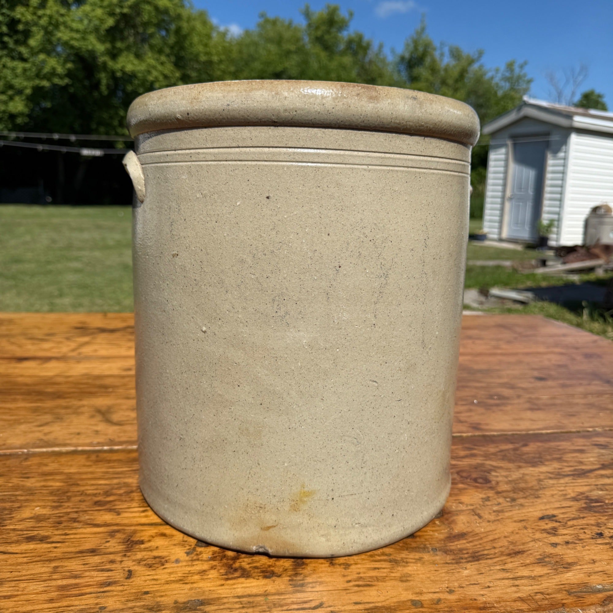 Antique 5-Gallon Salt Glazed Stoneware Cobalt Lazy Eight Design Akron, Ohio Primitive Farmhouse