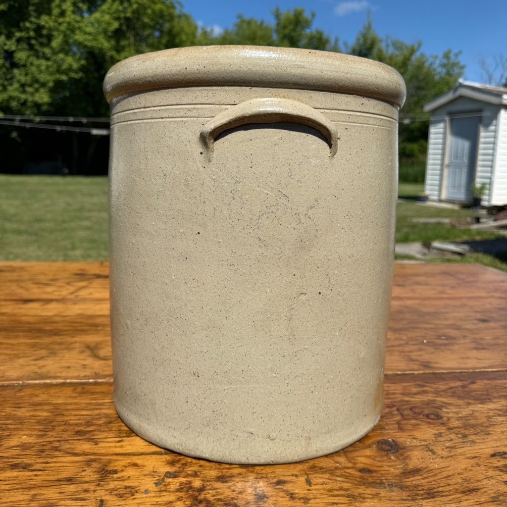 Antique 5-Gallon Salt Glazed Stoneware Cobalt Lazy Eight Design Akron, Ohio Primitive Farmhouse