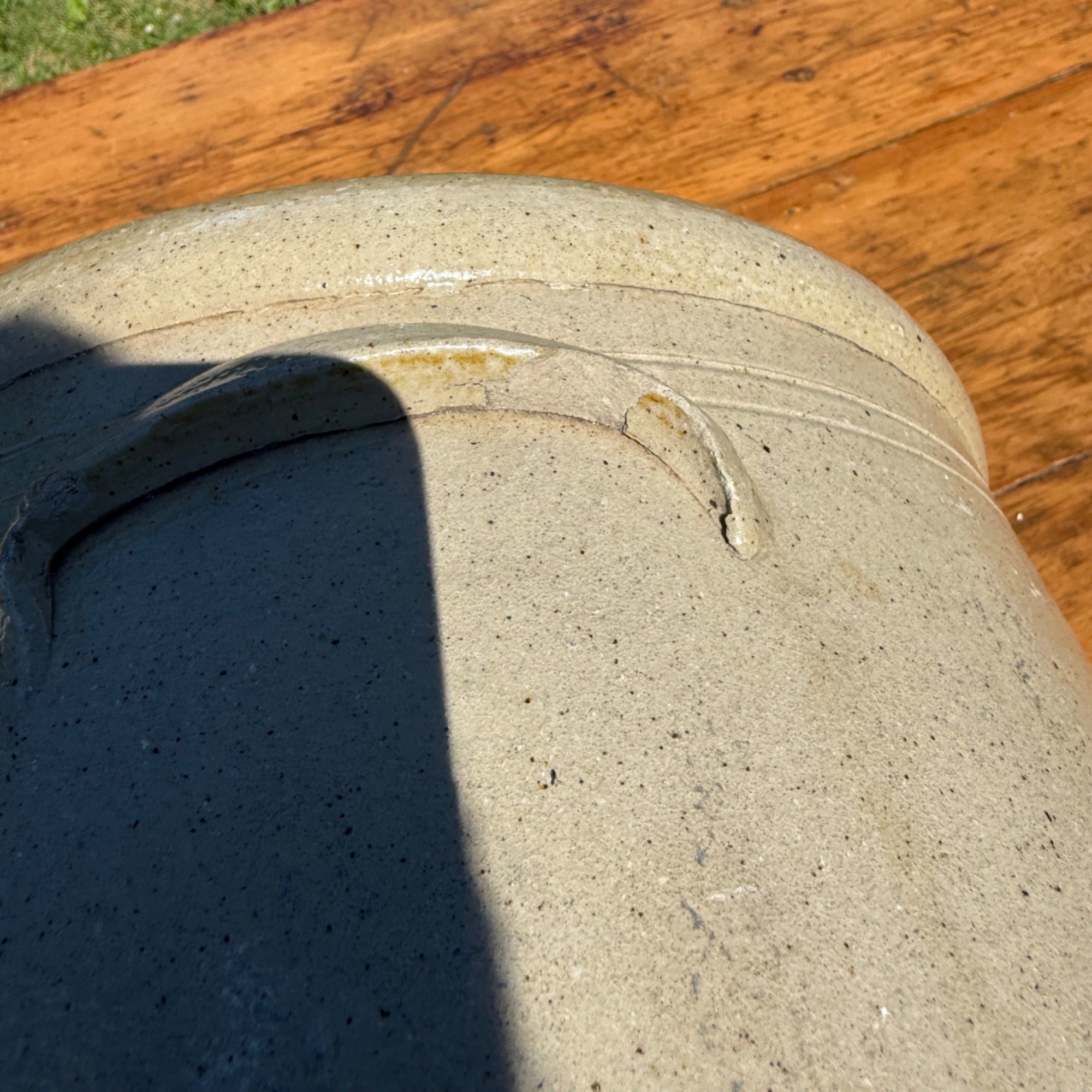 Antique 5-Gallon Salt Glazed Stoneware Cobalt Lazy Eight Design Akron, Ohio Primitive Farmhouse