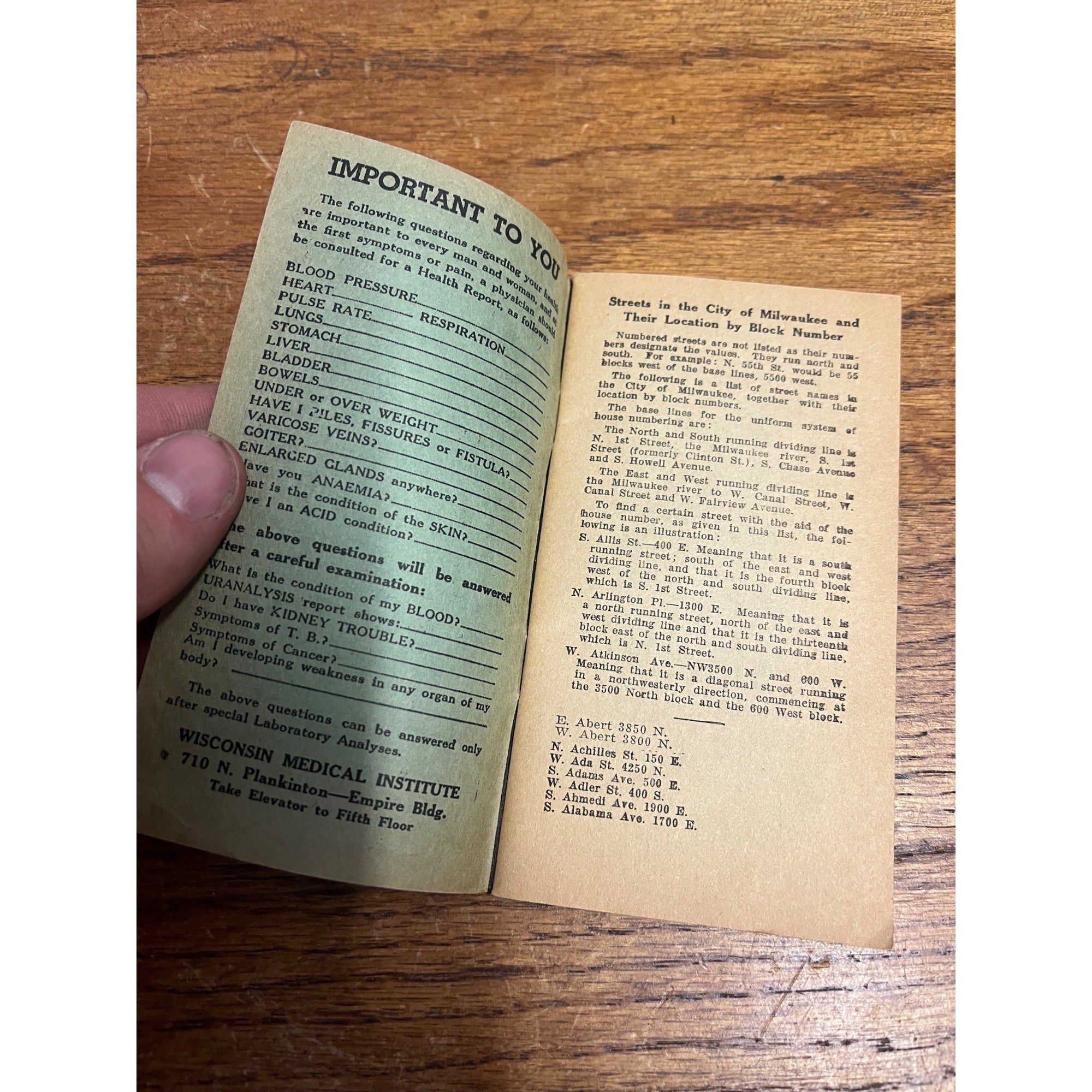 Vintage c1936 Milwaukee Directory Street Guide Booklet Travel Medical Info Ads