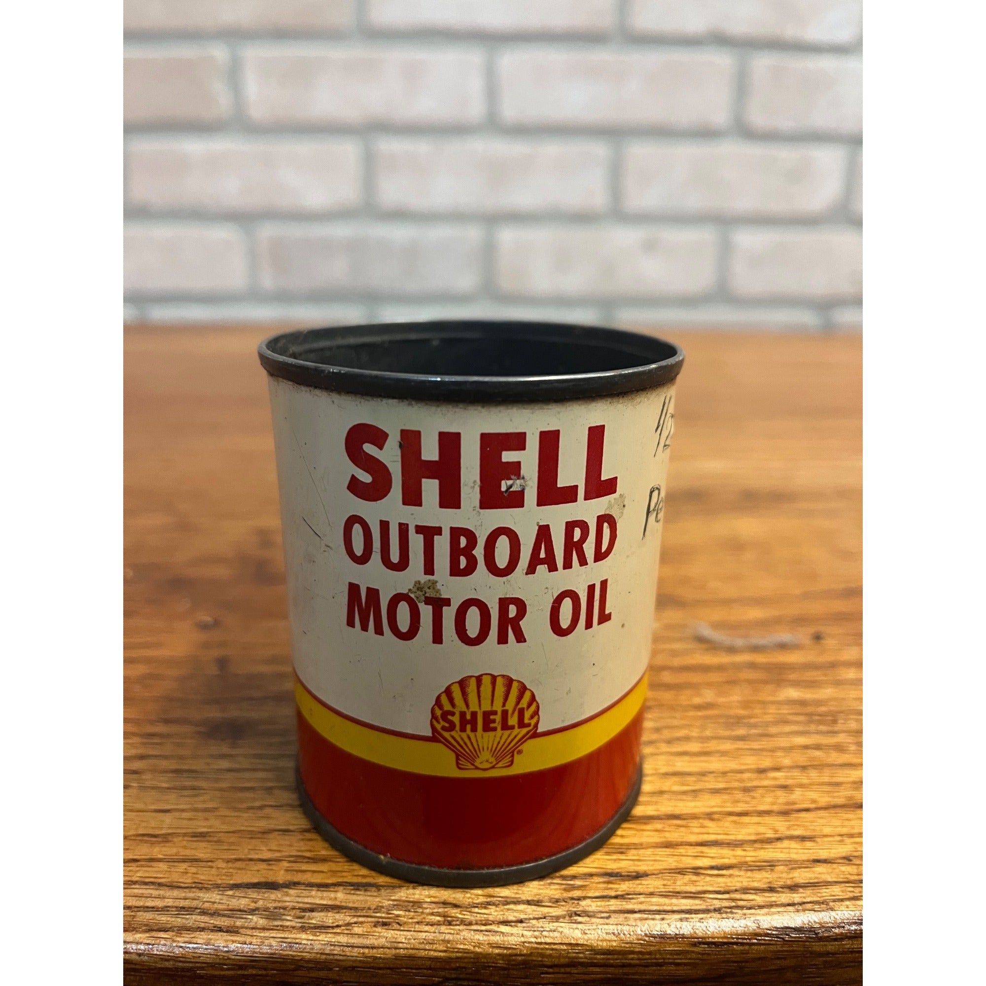Vintage SHELL Oil Co Outboard Motor Oil Half Pint Metal Oil Gas Can