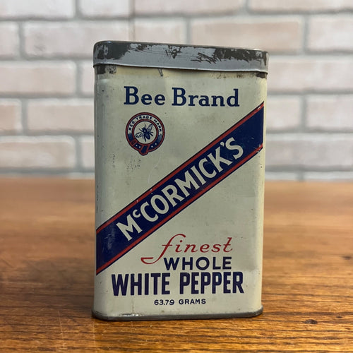 Vintage McCormick's Bee Brand White Pepper Spice Tin Kitchen Decor