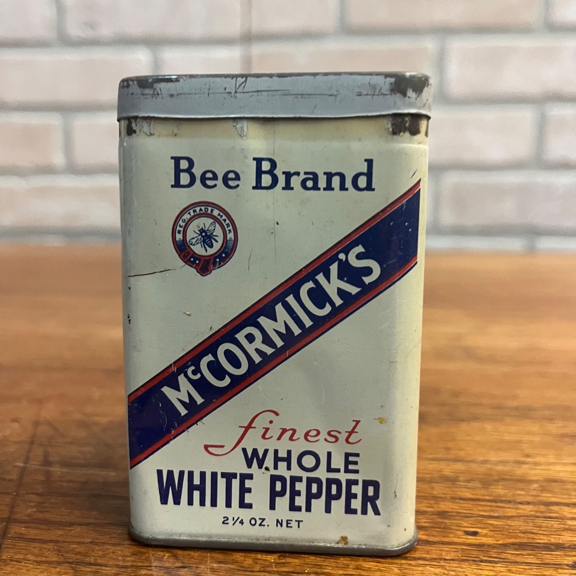 Vintage McCormick's Bee Brand White Pepper Spice Tin Kitchen Decor