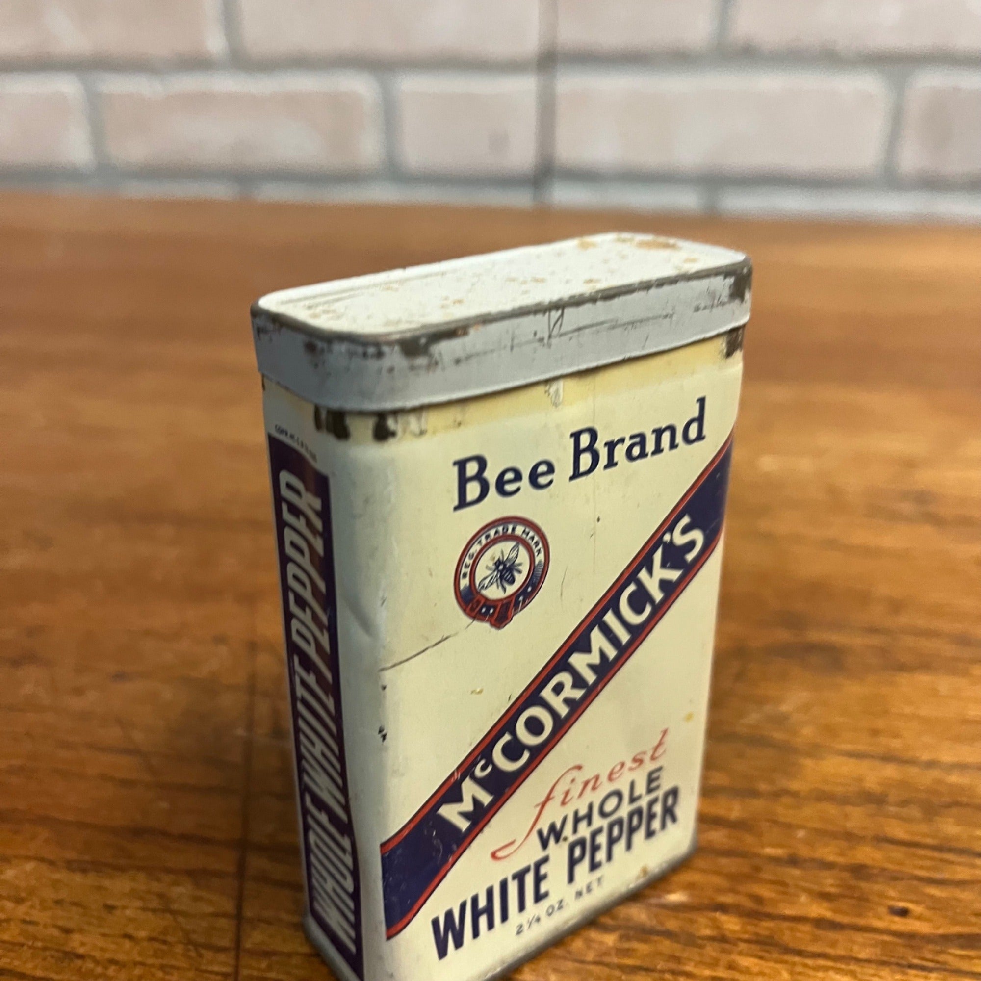 Vintage McCormick's Bee Brand White Pepper Spice Tin Kitchen Decor