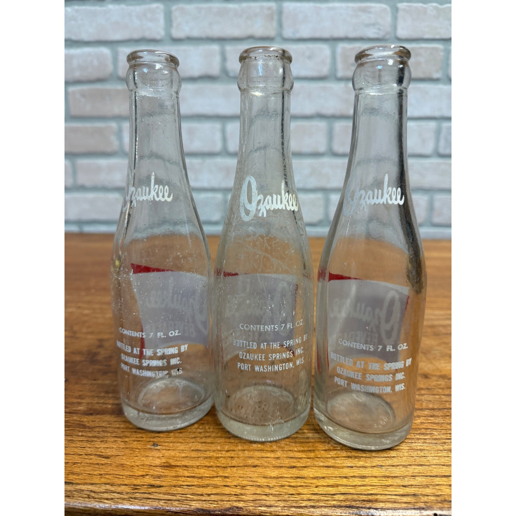 Lot of 3 Red ACL Ozaukee Springs Port Washington Wis Wisconsin Soda Bottles