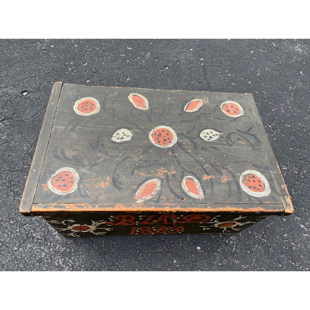 Antique Folk Art Painted Wooden Box Trunk 1833 Pennsylvania Storage Chest