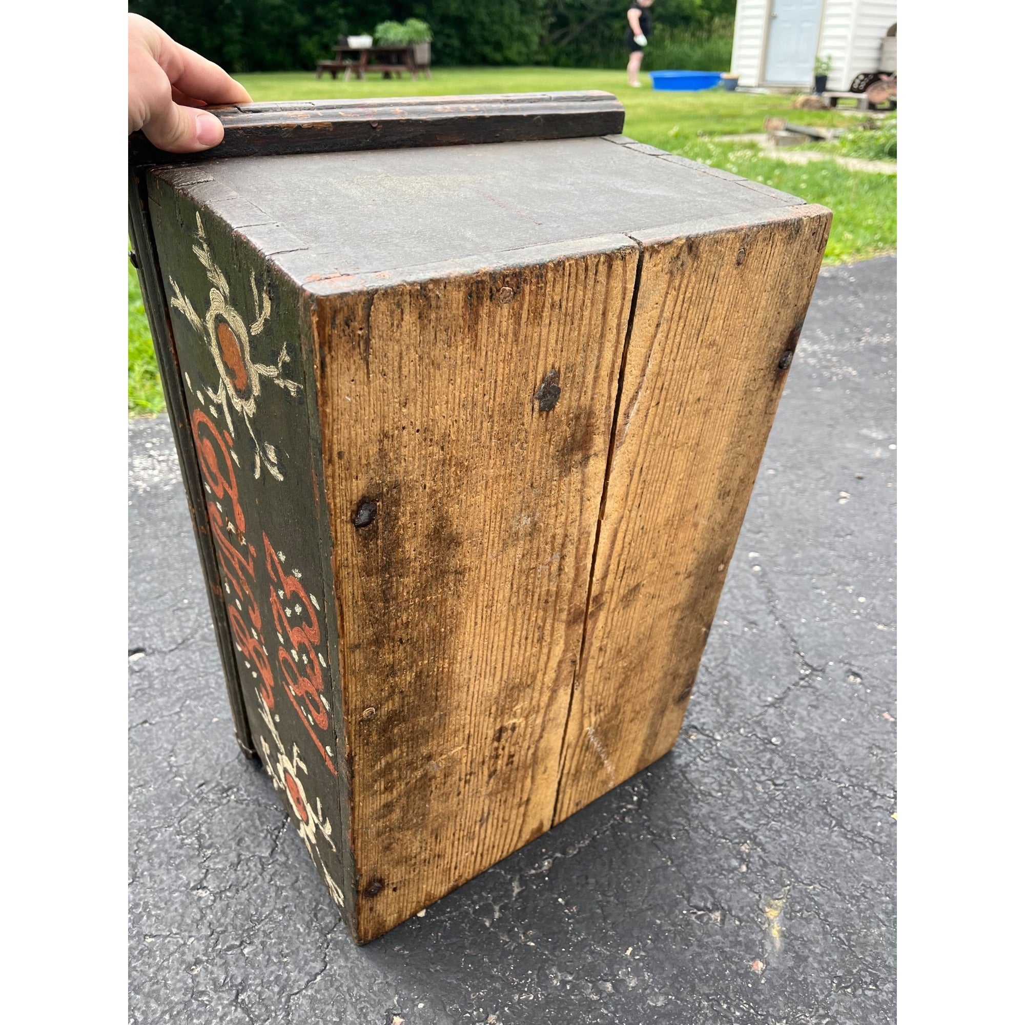 Antique Folk Art Painted Wooden Box Trunk 1833 Pennsylvania Storage Chest