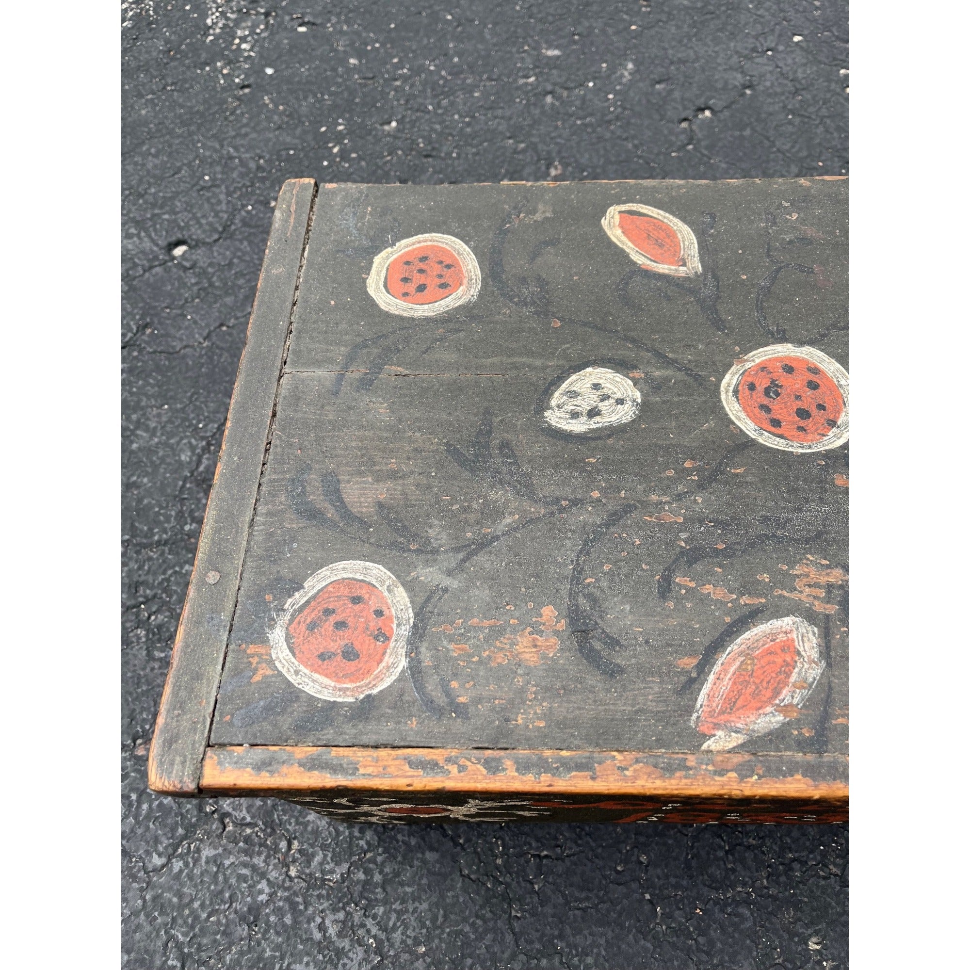 Antique Folk Art Painted Wooden Box Trunk 1833 Pennsylvania Storage Chest