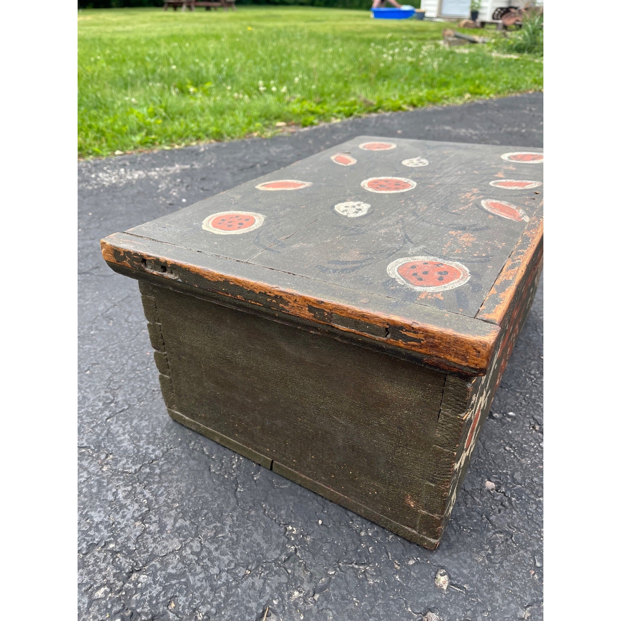 Antique Folk Art Painted Wooden Box Trunk 1833 Pennsylvania Storage Chest
