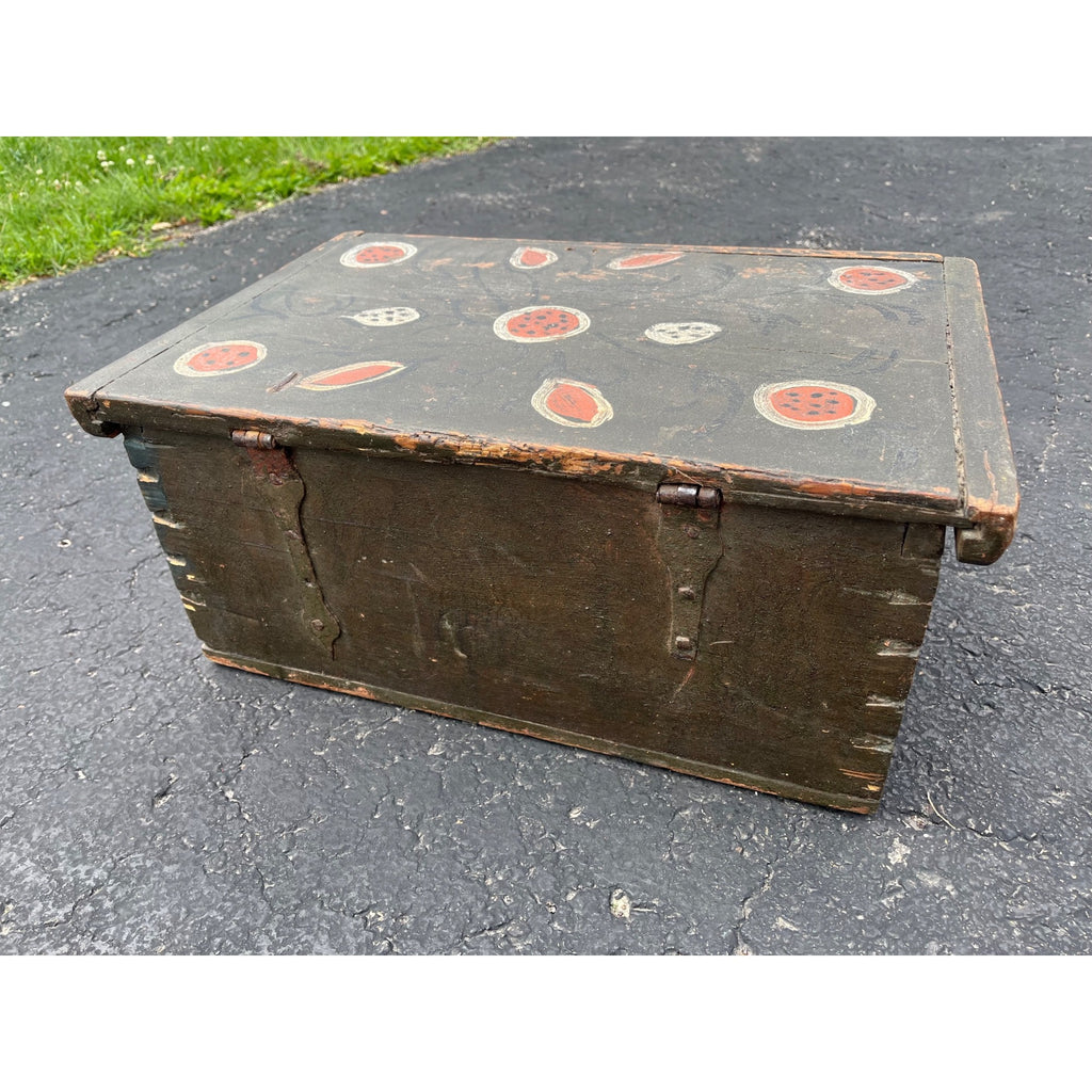 Antique Folk Art Painted Wooden Box Trunk 1833 Pennsylvania Storage Chest