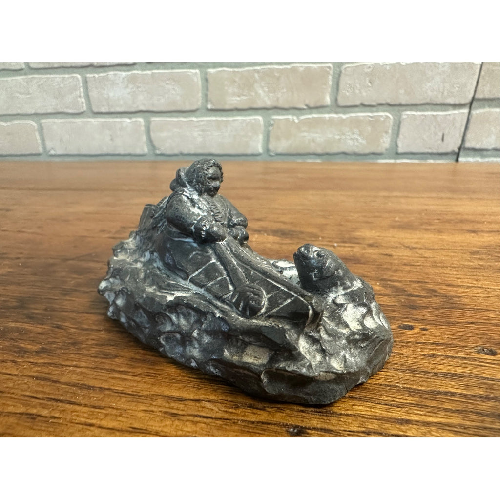 Eskimo Or Canada Inuit In Kayak And Seal Figure - A Wolf Original Sculpture