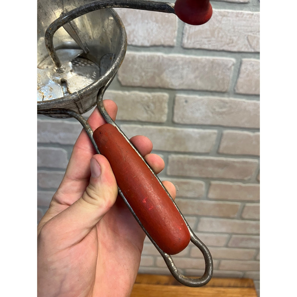 Vintage Kitchen Foley Red Wood Handle Food Mill Potato Masher Ricer Strainer 5"
