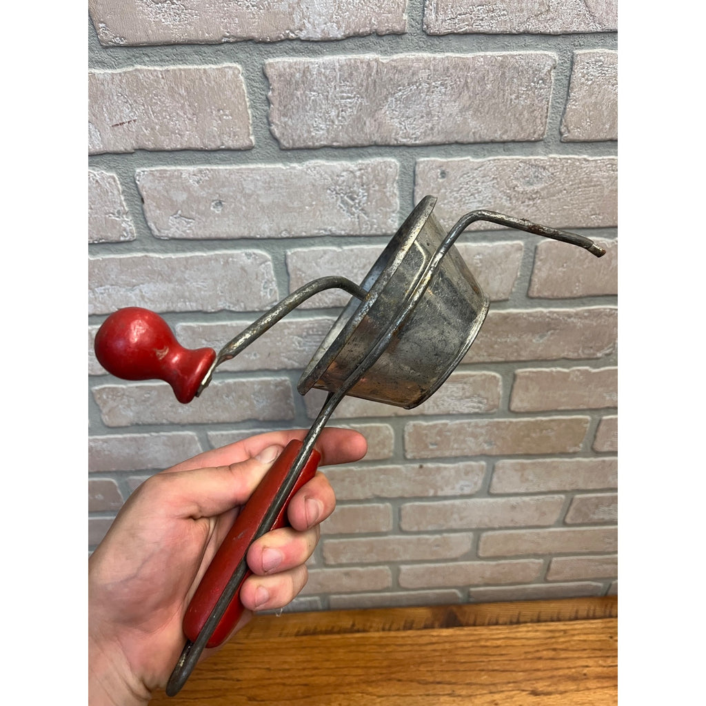 Vintage Kitchen Foley Red Wood Handle Food Mill Potato Masher Ricer Strainer 5"