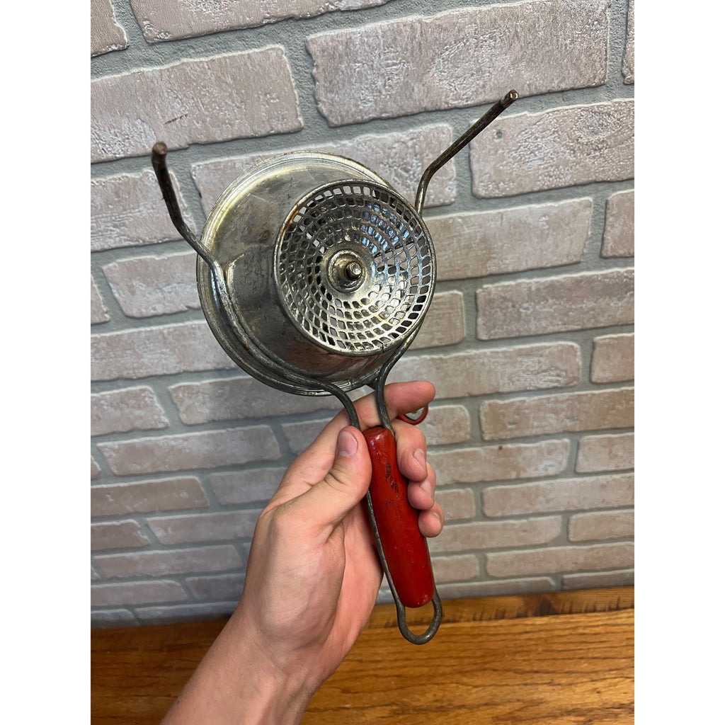 Vintage Kitchen Foley Red Wood Handle Food Mill Potato Masher Ricer Strainer 5"