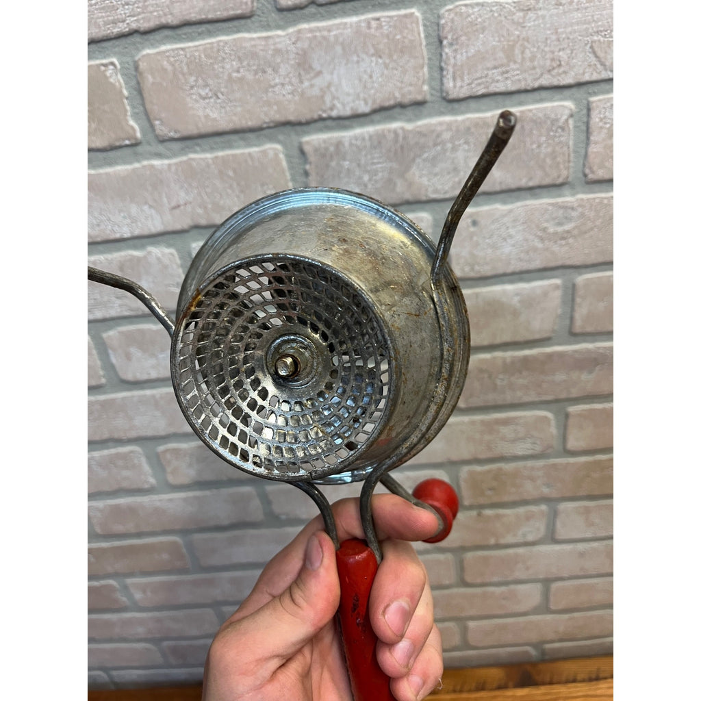 Vintage Kitchen Foley Red Wood Handle Food Mill Potato Masher Ricer Strainer 5"