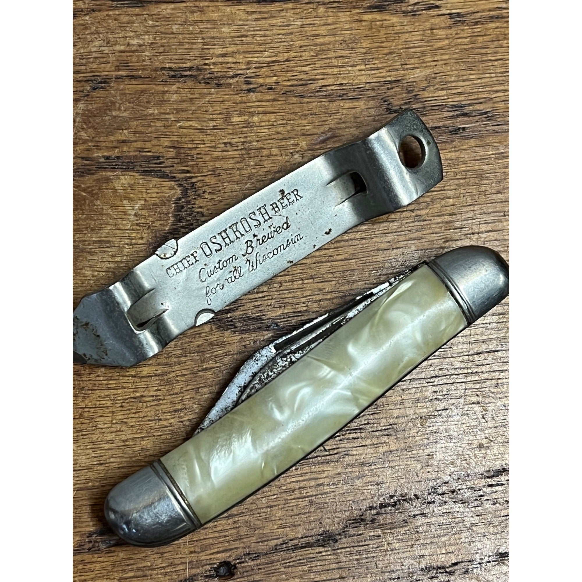 Vintage 1950s Chief Oshkosh Beer Advertising Pocket Knife & Opener