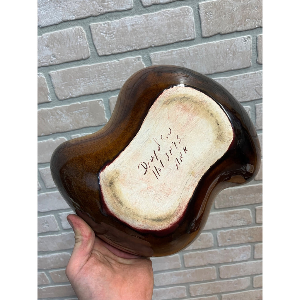 Vintage MCM Dryden Hot Springs Arkansas Art Pottery Bowl Dish Drip Glaze