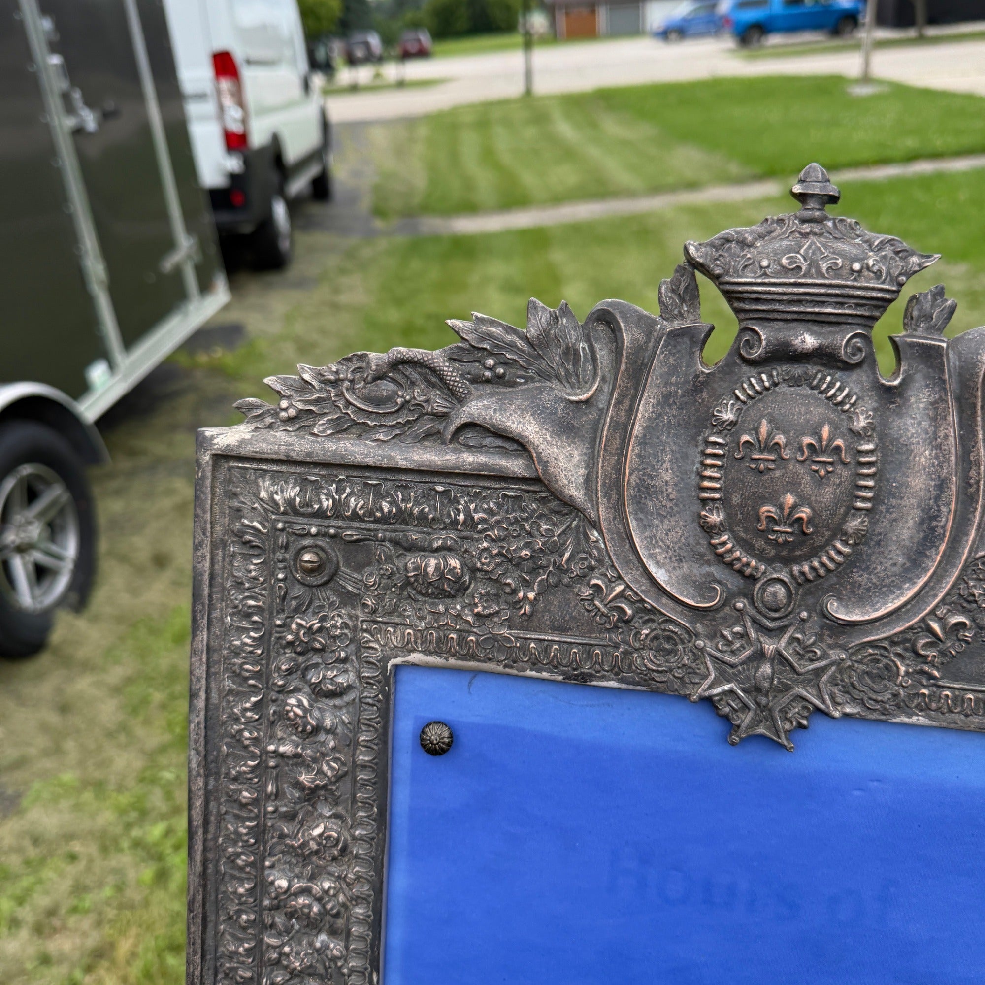 Vintage Picture Frame French Fleur-de-lis Insignia Silver Plated Heavy
