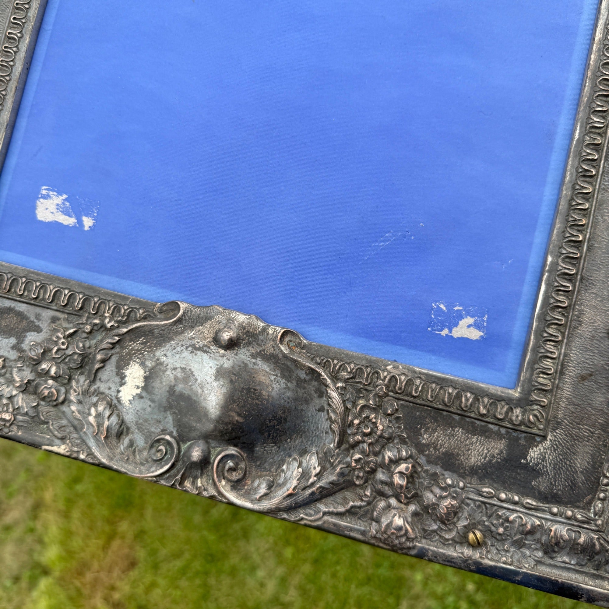 Vintage Picture Frame French Fleur-de-lis Insignia Silver Plated Heavy