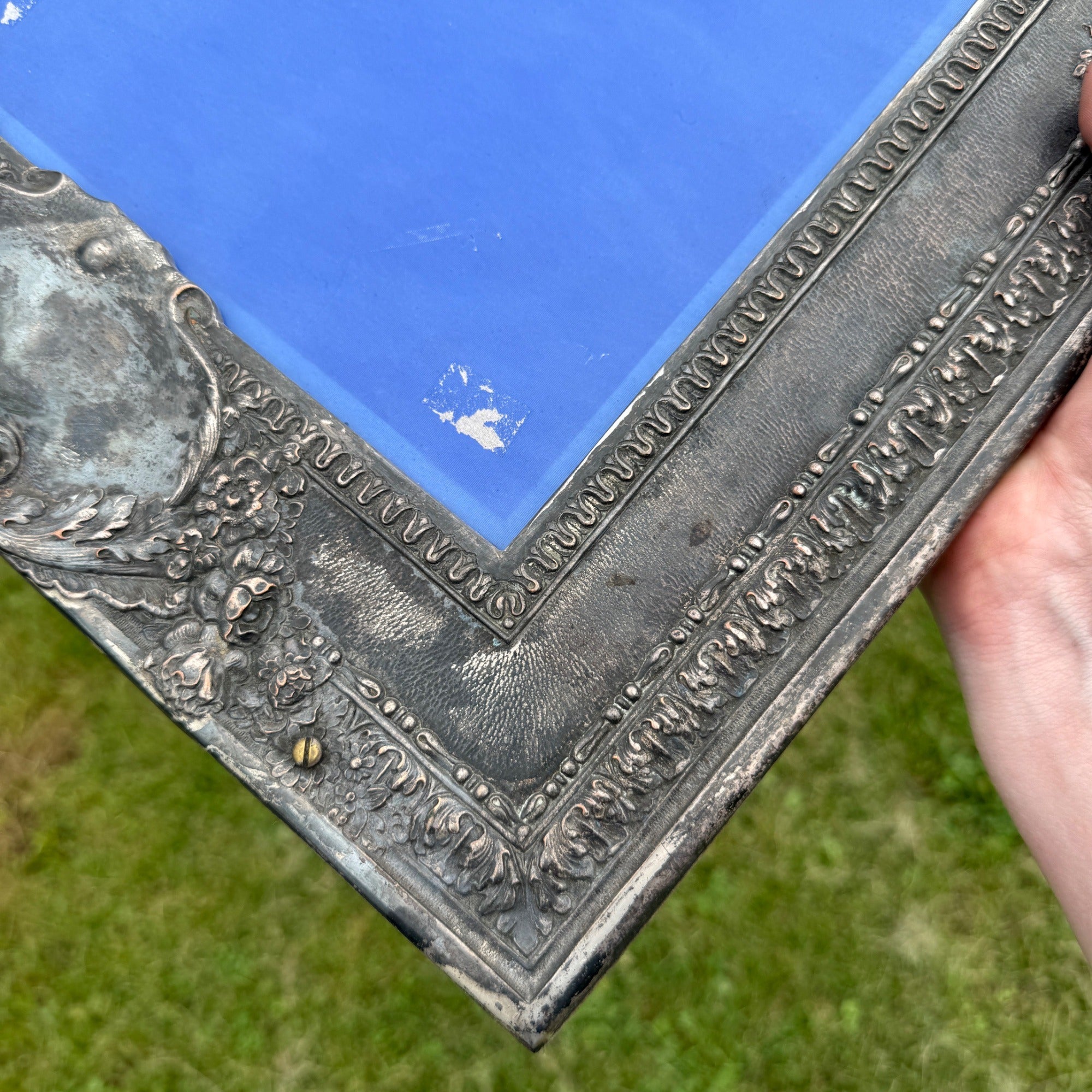 Vintage Picture Frame French Fleur-de-lis Insignia Silver Plated Heavy