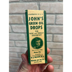Antique John's Green Oil Drops Box Malcolm and Son Inc. Chetek, WI Wisconsin