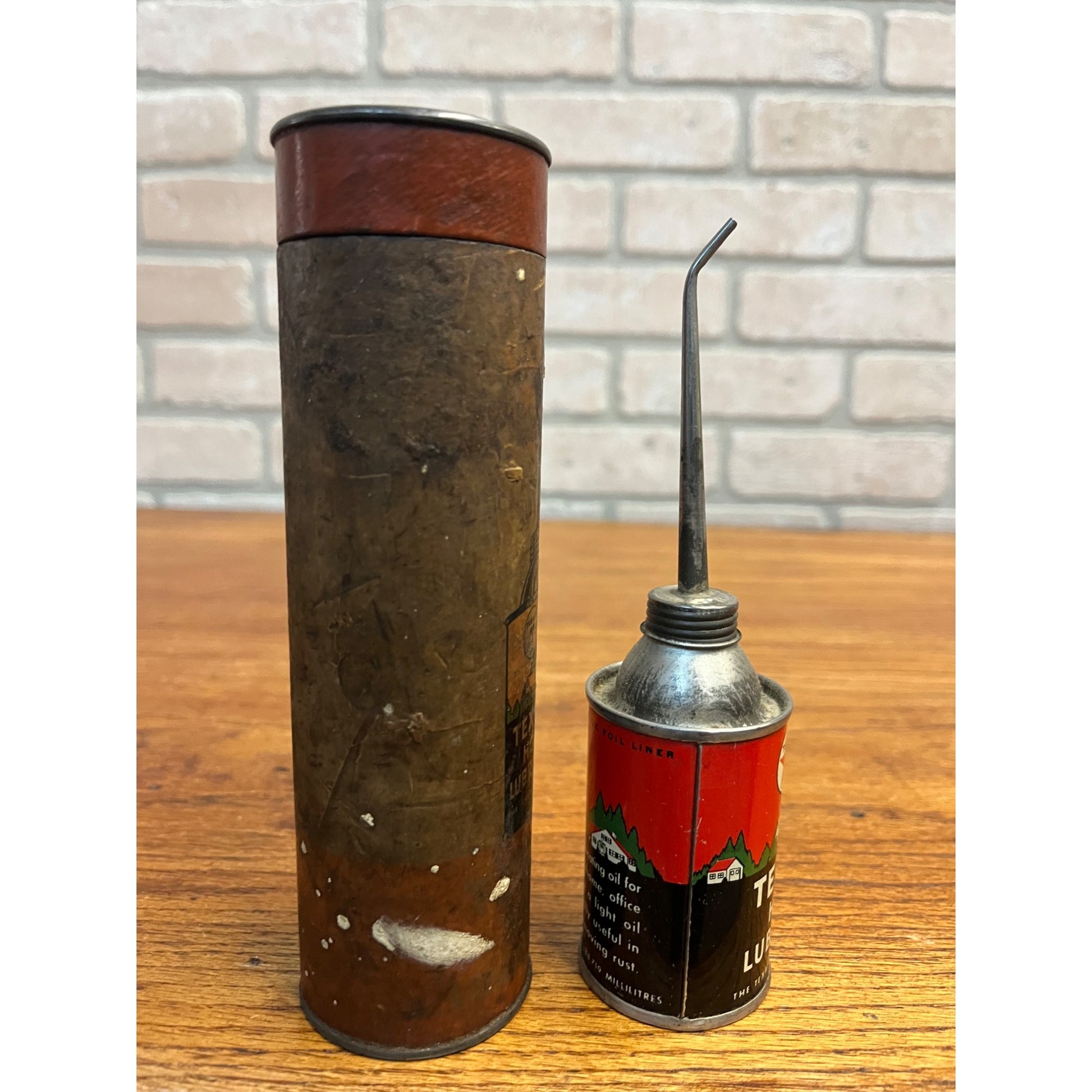 Texaco Oil Company Home Lubricant Cardboard Tube Holder and Handy Oiler Can