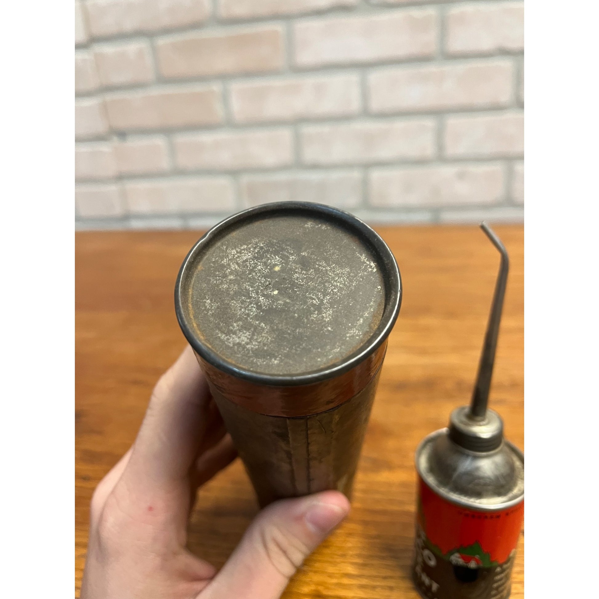 Texaco Oil Company Home Lubricant Cardboard Tube Holder and Handy Oiler Can