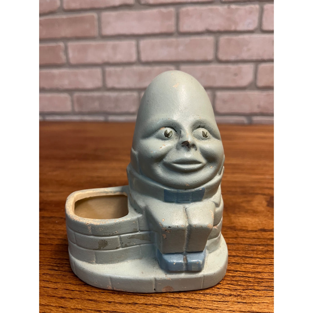 Vintage Ceramic Pottery Humpty Dumpty Blue Planter Nursery Rhyme Egg
