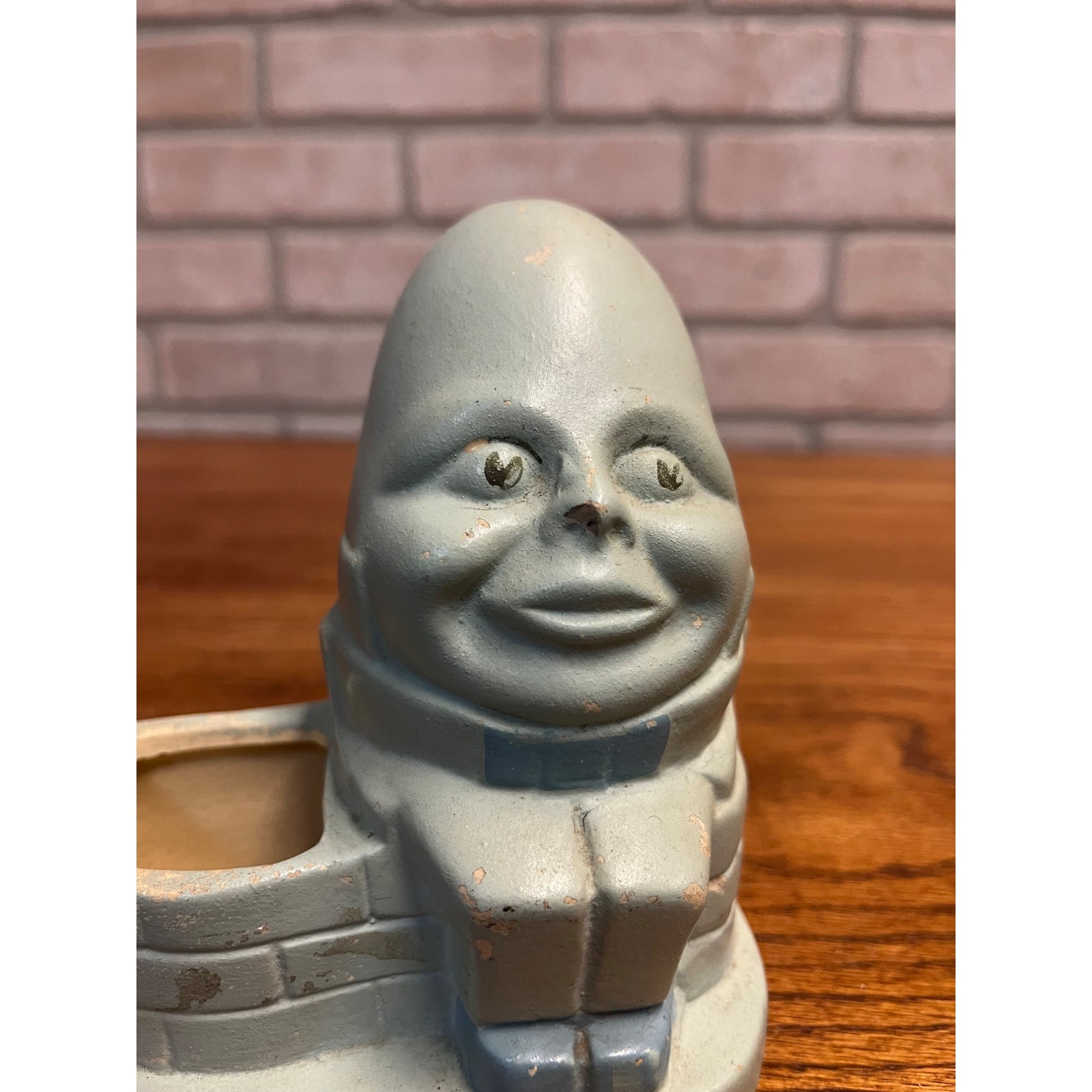 Vintage Ceramic Pottery Humpty Dumpty Blue Planter Nursery Rhyme Egg