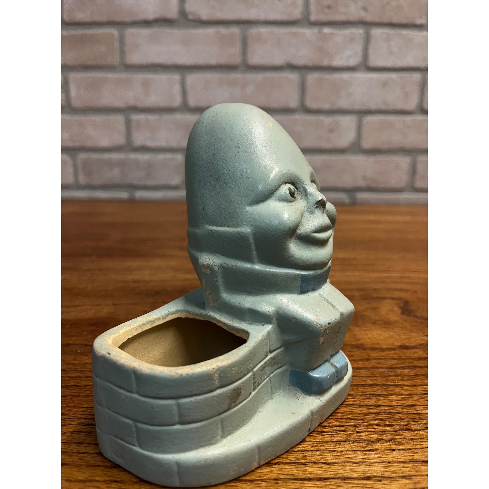 Vintage Ceramic Pottery Humpty Dumpty Blue Planter Nursery Rhyme Egg
