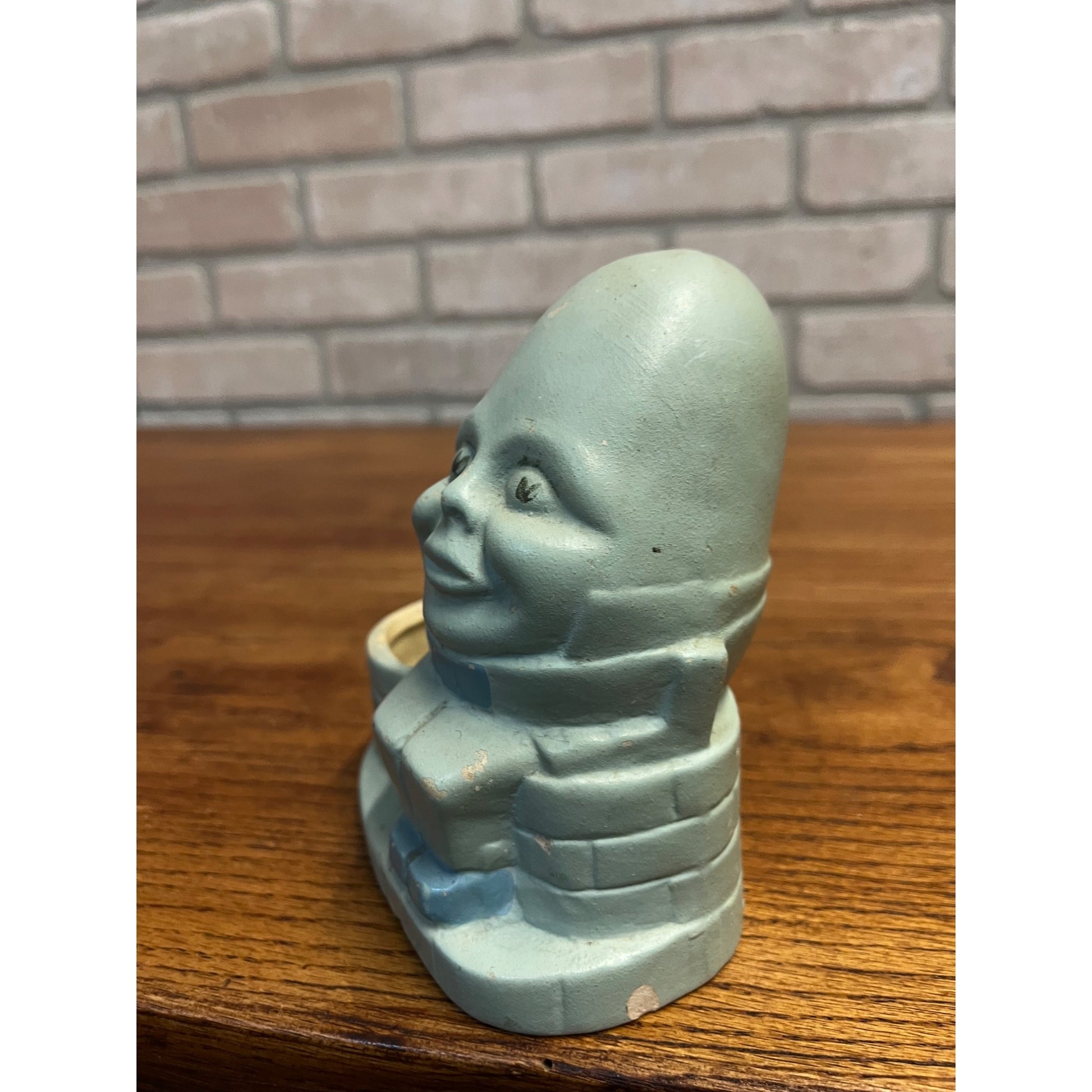 Vintage Ceramic Pottery Humpty Dumpty Blue Planter Nursery Rhyme Egg