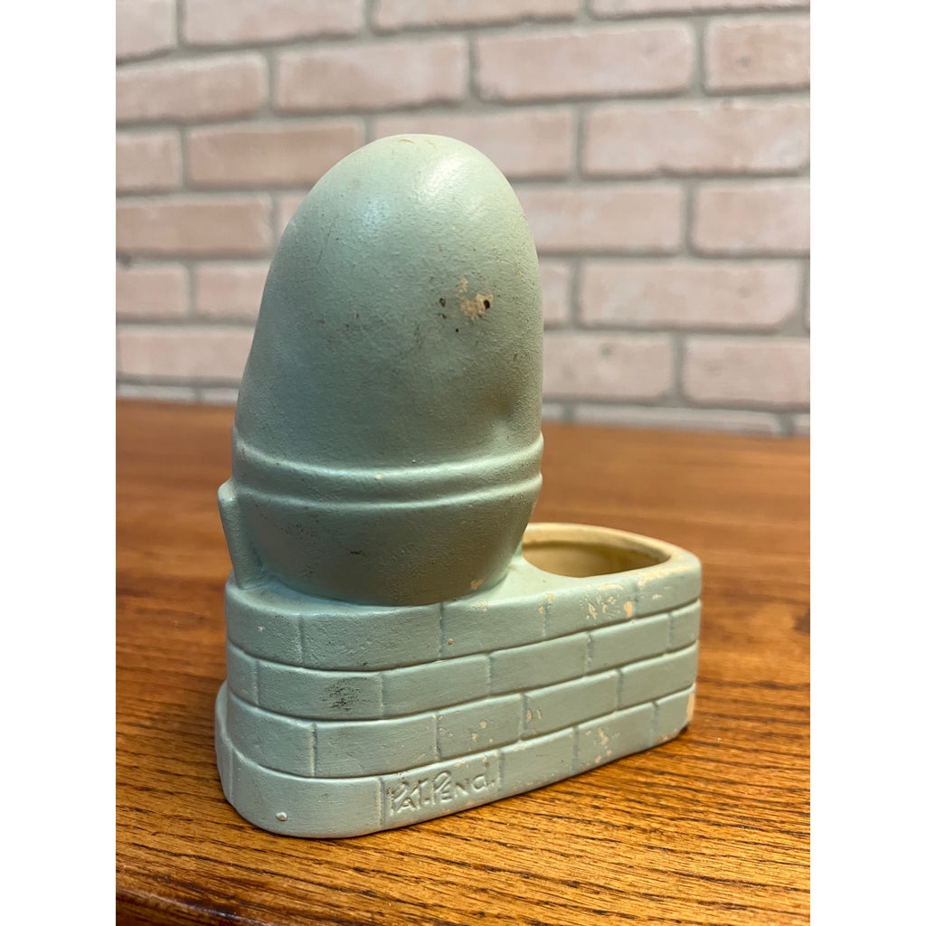 Vintage Ceramic Pottery Humpty Dumpty Blue Planter Nursery Rhyme Egg