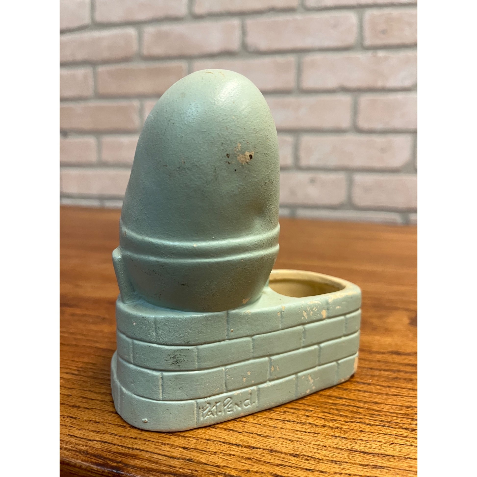Vintage Ceramic Pottery Humpty Dumpty Blue Planter Nursery Rhyme Egg