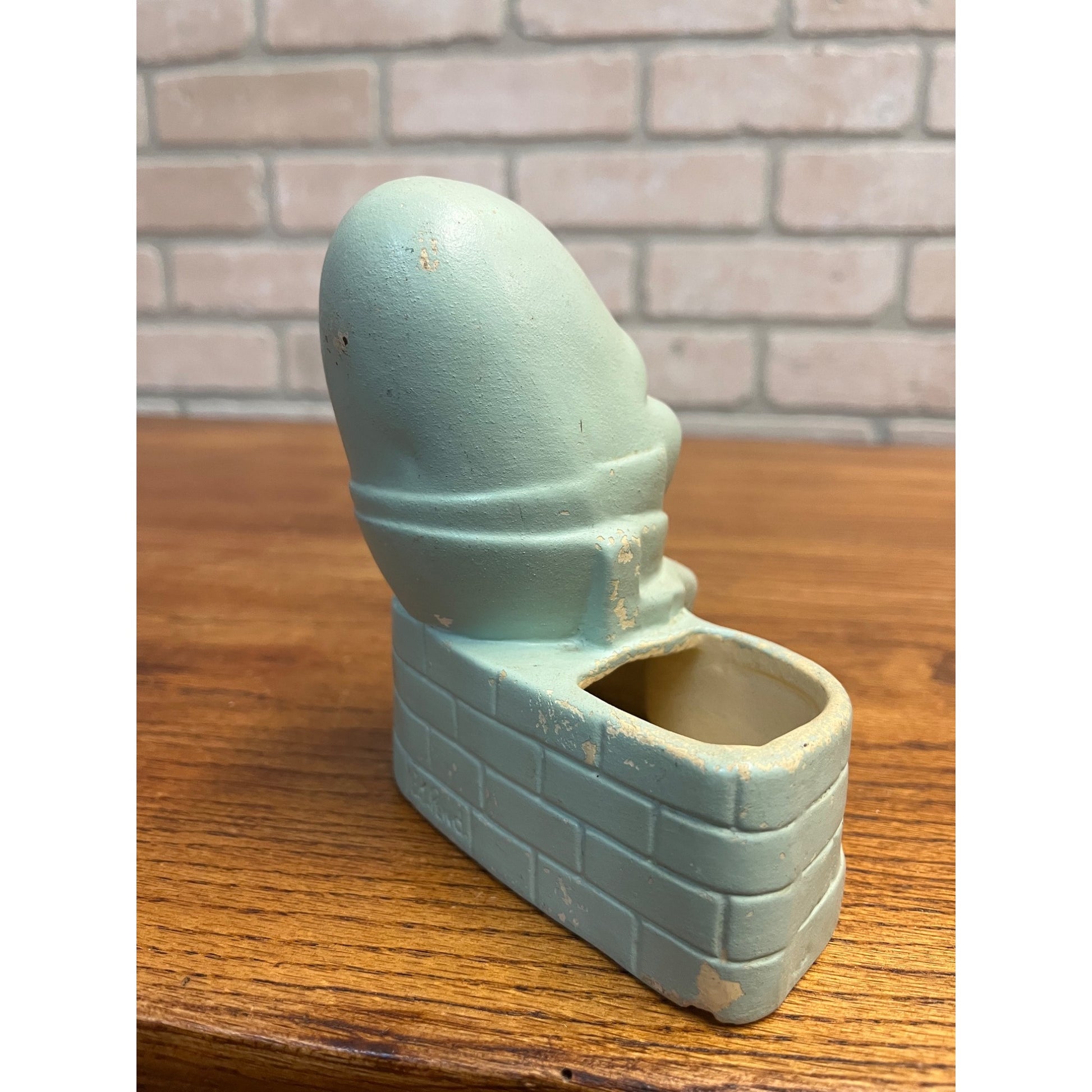 Vintage Ceramic Pottery Humpty Dumpty Blue Planter Nursery Rhyme Egg